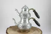 Turkish Handmade Copper Teapot Set Samovar Double kettle Çaydanlik - 2 Sizes