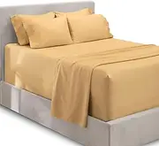 [Hearth & Harbor] Bed Linen Set - Twin Size - 4 Piece - Microfiber - Deep Pocket - Camel