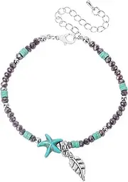 [Piaoliu] Boho beaded anklet Summer Beach anklet Boshibo Anklet turquoise anklet bracelet jewelry (purple)