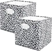 ANMINY 2PCS Storage Cubes Leopard Cheetah Print Velvet Fabric Storage Bins for Shelves, Collapsible Washable Closet Storage Baskets Boxes with Handles for Organizing and Storage -Gray, 11"x 11"x 11"