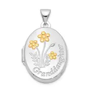 Sterling Silver Rhod-Plated & Gold-Plated Floral Granddaughter Oval Locket