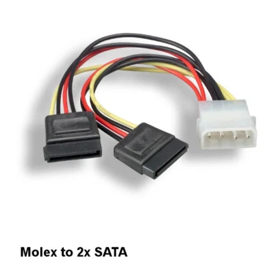 Kentek 6" PC Internal Power Cable Molex LP4 4Pin to 2x SATA 15Pin for PC HDD