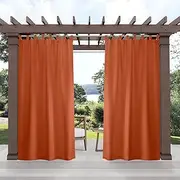 Exclusive Home Cabana Solid Indoor/Outdoor Light Filtering Hook-and-Loop Tab Top Curtain Panel Pair, 54"x96", Mecca Orange
