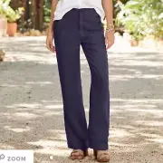 Sundance navy linen Oaklee Easy Pants size 8 petite