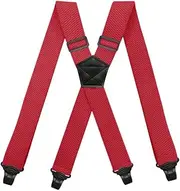 [BaronHong] Airport Friendly Suspenders,NO buzz Plastic 4 Clips 1.5 inch Fully Elastic Braces with Leather Patch Ski Suspenders
