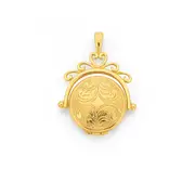 9ct Gold 16mm Filigree Engraved Domed Round Spinner Locket