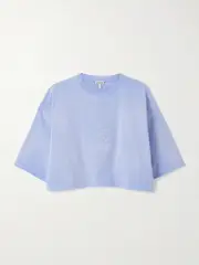 [LOEWE] LOEWE - Cropped Embroidered Cotton-jersey T-shirt - Blue - x small x small Blue