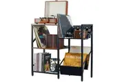 3 Tier Record Player Stand for Vinyl Storage - Holds up to 150 Albums - Metal Turntable Shelf (Black)