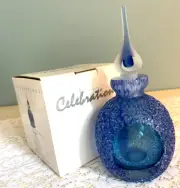 Fifth Avenue Crystal "Geode" 6" Blue Perfume Bottle w/Stopper-Frosted Ice Glass