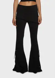 [Spiral] 2-In-1 Boot-Cut Leggings With Micro Slant Skirt