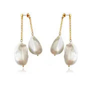 Culturesse Lorene Luxury Sterling Silver South Sea Pearls Twin Baroque Earrings
