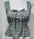 New MADEWELL Size 00 Tank Top Smocked Peplum Tank Gingham Print Sleeveless Multi