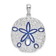 Sterling Silver De-Ani Rhodium-Plated Polished Enameled Sand Dollar Pendant