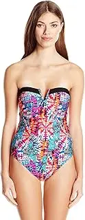 [Jessica Simpson] Women's Firework V-Wire Bandeau One-Piece Swimsuit, Black, Large