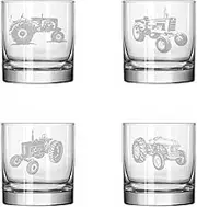 MIP Set of 4 Glass 11 oz Rocks Whiskey Glass Gift Tractor Farm Collection