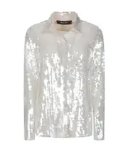 Federica Tosi Metallic Mesh Sequin Shirt 44,IT40,IT44,IT42,40,42 WHITE
