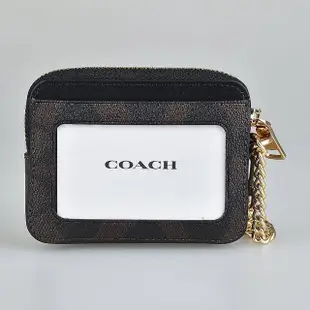 【COACH】COACH 經典LOGO老花PVC 2卡拉鍊卡片零錢包(卡其x黑)