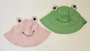 Set of 2 Frog Sun Hat Adjustable Children Beach One Size Green & Pink