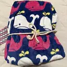 Pottery Barn Kids hooded Baby beach towel wrap Whales Pink Navy White New