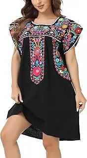 [YZXDORWJ] Women Summer Mexican Embroidered Boho Peasant Dress Petal Sleeve