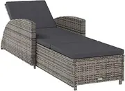 Sun Lounger, Sun Lounge Camping Chair Outdoor Chaise Lounge with Dark Grey Cushion Poly Rattan Grey