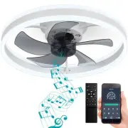 Flush Mount Bladeless Ceiling Fan with Lights, Bluetooth Speaker,App and Remo...