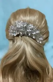 Silver Rhinestone Wedding Comb, Bridal Crystal Headpiece, Flower CZ Hair Comb