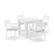 Hugo Outdoor 4 Seater Square Ceramic and Aluminium Dining Table with Santorini Dining Chairs White - Textured Olefin Grey