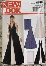 NEW LOOK Pattern 6318 Gown & Shawl SIZE 6-16 Prom Homecoming Bridesmaid FF UNCUT