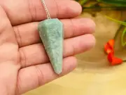 Amazonite Crystal Pendulum With Silver Plated Chain, Amazonite Point Pendulum