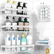 Yimoshan Adhesive Shower Caddy Organizer Shelves Rack - 5 Pack Corner Bathroom Storage Organization, Home & Kitchen Decor Inside RV Accessories (White)