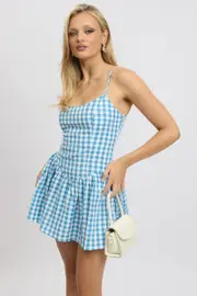 Blue Check Fit And Flare Dress Mini - Size 16XL, Women's Skater Dress