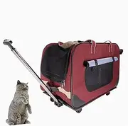 Pet Carrier with Wheels for Cat,Cat Dog Carrier with Telescopic Handle and Breathable Mesh Perfect for Travelling,Rolling Cat Carrier for 2 Small Cats,Red