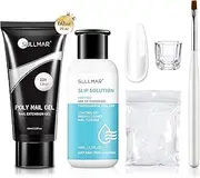 SULLMAR Clear Poly Nail Gel Kit-60ml/2fl.oz Clear Poly Nail Gel Kit,All-in-one Set Nail Extension Gel Nail Kit with Slip Solution Dual Form Nail Brush and Glass Cup,Nail Art Design for Beginners