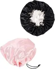 IWOWHERO 2Pcs Sleep Caps Adjustable Hair Care Caps for Soft Satin Shower Hats Comfortable Breathable for Hair Protection and Sleeping