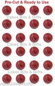 24 x CRICKET BALL Edible Wafer Cupcake Cake Toppers, PRE-CUT Ready to Use SPORT
