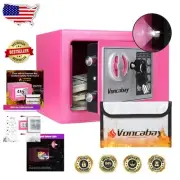 Stylish Pink Money Safe Box with Sensor Light & Fireproof Bag - Security Lock