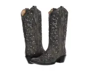 Corral Boots Z47120 Grey Studded Tooled-Inlay Snip Toe Cowboy Boot Size 7.5M