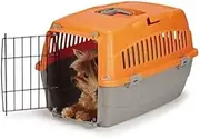 Small Dog Cat Pet Travel Crate Lightweight Pet Carrier Plastic & Wire Kennel Cab(Medium Mandarin)