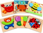 Wooden Animal Jigsaw Puzzle, Wooden Animals Puzzles for Toddlers Kids 3+ Years Old [6 Pack]