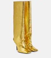 [The Attico] The Attico Sienna crinkled laminated leather knee-high boots 105mm AU 5 gold