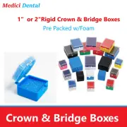 Dental Lab Rigid Crown Box 1" or 2" Box Pre Packed w/Foam, Clear Top Blue/White