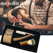 Men Shaving Kit Cut Throat Straight Razor Shaving Brush, Honing Strop With Gift Box Sharpend Barber Straight Razor Professional Stainless Steel Straight Edge Razor for Men