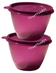 TUPPERWARE Refrigerator Bowls 14 oz Berry Purple Leftover Nesting Stacking Set 2