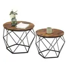 Small Coffee Table Set of 2 Round with Steel Frame Side End for Living Room