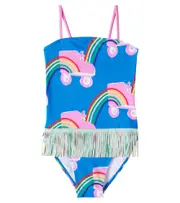 [Stella McCartney Kids] Stella McCartney Kids Printed ruffled swimsuit Y 3 blue