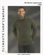 Plymouth Yarn Knitting Pattern 1990 DK Merino Man's Cabled Pullover 41"-58"