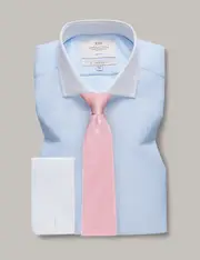 Hawes & Curtis Non-Iron Blue & White Semi Plain Slim Shirt | Windsor Collar | Double Cuff Size: 15.5" collar, 34" sleeve
