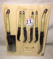 NEW ! Jean Neron Laguiole 6 piece Cheese Set with Cleaver - Light Horn Set
