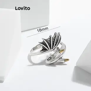 Lovito 女士休閒素色金屬朋克復古動物可調節戒指 LCS06345